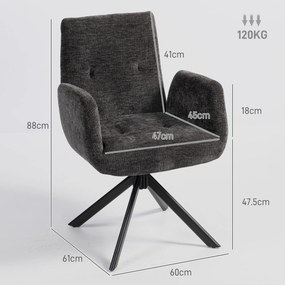 HOMCOM Fotoliu Rotativ pentru Dormitor, Material Textil cu Aspect de In și Picioare Înclinate din Oțel, Negru | Aosom Romania