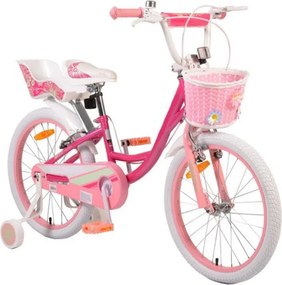 Bicicleta pentru copii NOVOKIDS Fashion Bike, Roti 20" inch, Maxim 40 kg, Cadru din otel, Roti ajutatoare detasabile, Ghidon reglabil pe inaltime, Roz