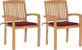 vidaXL Scaune de grădină cu perne roșu vin, 2 buc., lemn masiv de tec
