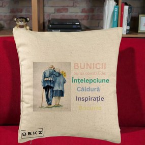 Cadou pentru Bunici - Perna Personalizata Bunicii Sursa Intelepciune Caldura Acuarela, 40x40 cm, Bej, Husa Detasabila, Perna Inclusa, BEKZ®