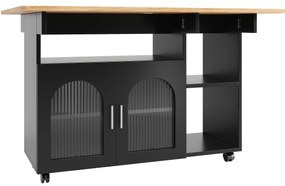 Insulă de bucătărie modernă, Negru+Culoare naturală | Aosom Romania