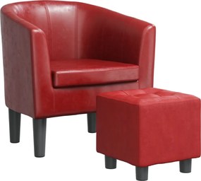 vidaXL Fotoliu tip cuvă cu taburet, roșu vin, piele ecologică