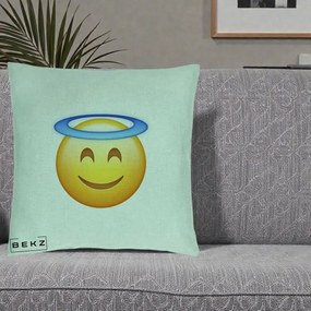 Perna Decorativa Emoji Inger cu Aureola, 40x40 cm, Verde Menta, Husa Detasabila, Perna Inclusa, BEKZ®