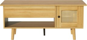 Masă de cafea cu blat rabatabil și uși din ratan, spațiu de depozitare practic,103x50x46 cm, Culoare naturală