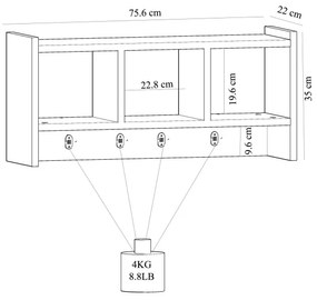 Cuier de perete STAR 35x76 cm alb