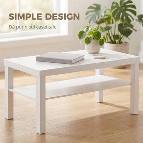 HOMCOM Măsuță de living dreptunghiulară cu poliță mare, 90 x 45 x 44,5 cm, alb | Aosom Romania