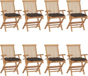 vidaXL Scaune de grădină cu perne gri taupe, 8 buc., lemn masiv tec