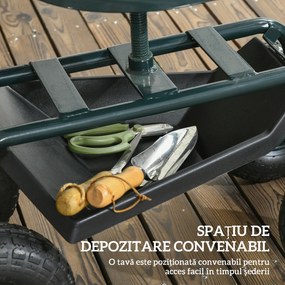 Outsunny Cărucior de Grădină cu Șezut Rotativ, Tavă pentru Unelte și Înălțime Reglabilă, pentru Terasă și Curte | Aosom Romania
