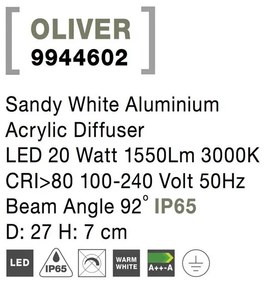 Plafoniera LED pentru iluminat exterior design modern slim IP65 OLIVER alba