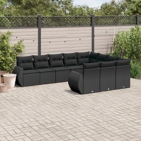 3254222 vidaXL Set canapele de grădină cu perne, 10 piese, negru, poliratan