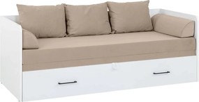 Pat TETRIX 80/160x200, alb/bej, PAL/stofa, cu saltea extensibila si sp