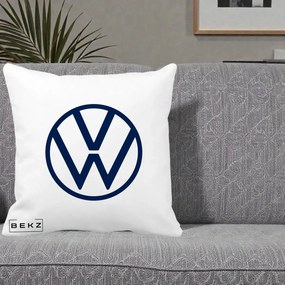Perna Personalizata cu emblema Volkswagen, 40x40 cm, Alba Mata, Husa Detasabila, Perna Inclusa, BEKZ®