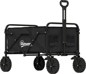 Outsunny Cărucior pentru grădină pliabil cu roți blocabile mâner reglabil suport pentru pahare încărcare 80 kg pentru camping 85x50x99 cm Negru | Aosom Romania
