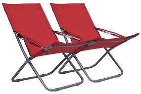 vidaXL Scaune de plajă pliante, 2 buc., roșu, material textil
