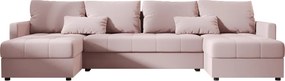 SET Canapea extensibila in U VENORIA 285x146 cm, roz pudra + 2 pernute GRATUIT II. calitate