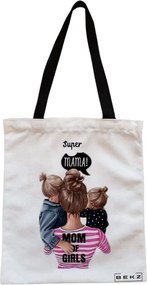 Sacosa de Panza pentru Cumparaturi, Geanta Tote, model Super Mama, Cu fermoar, 38x34.5 cm, Alba, BEKZ®