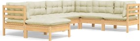 vidaXL Set mobilier grădină cu perne crem, 7 piese, lemn masiv pin
