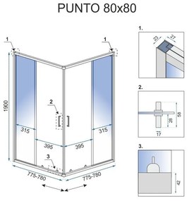 Cabina dus Punto negru - 80x80 cm