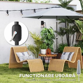 Outsunny Umbrelă de Grădină 3x3 m Înclinabilă cu Deschidere prin Manivelă, Umbrelă de Exterior cu Husă, Anti-UV 30+ din Metal și Poliester 180 g/㎡, Gri | Aosom Romania