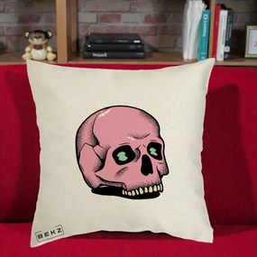 Perna Decorativa Craniu Roz Tatoo Art Halloween, 40x40 cm, Ecru, Husa Detasabila, Perna Inclusa, BEKZ®