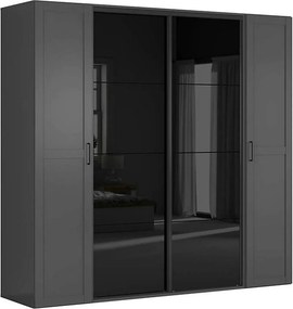 Dressing FLEX, gri grafit/negru lucios, PAL, cu 4 usi glisante, 220x66