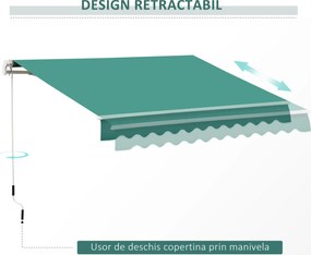 Outsunny Rulou Parasolar de Perete Impermeabil, Protecție UV și Rezistență la Apă, 295x245 cm, Verde | Aosom Romania