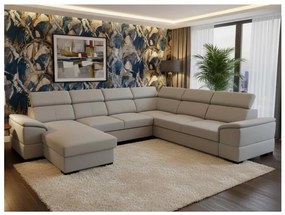 Colțar extensibil în U GRANADA, colț reversibil, cu spațiu de depozitare, gri deschis