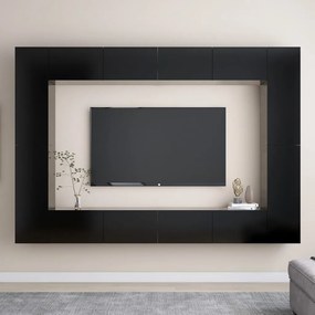 Set dulapuri TV, 8 piese, negru, PAL Negru, 100 x 30 x 30 cm, 1