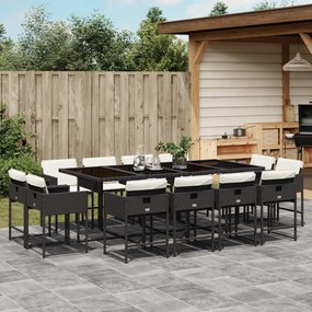 vidaXL Set mobilier de grădină cu perne, 13 piese, negru, poliratan