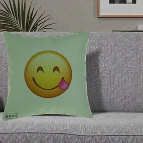 Perna Decorativa Emoji Limba Scoasa, 40x40 cm, Verde, Husa Detasabila, Perna Inclusa, BEKZ®