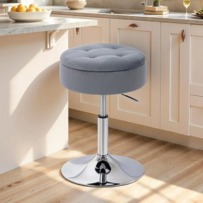 HOMCOM Round Bar Stool, Height Adjustable Swivel Pub Chair with Storage and Metal Base, Backless Tufted Makeup Stool for Breakfast Counter, Kitchen Island, Bedroom, Living Room, Grey | Aosom Romania
