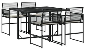 3295023 vidaXL Set mobilier de grădină cu perne, 5 piese, negru, poliratan