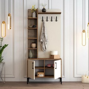 Cuier cu dulap pentru pantofi și rafturi ViyanaWalnut and Cream