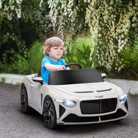 HOMCOM Mașină electrică pentru copii de la 3 la 5 ani 2 motoare 12V 25W 3-5 km/h telecomandă 2,4G Bentley Bacalar alb | Aosom Romania