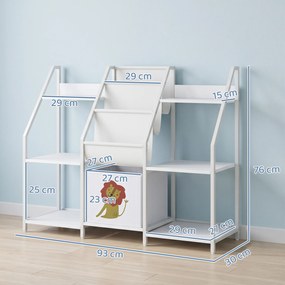 AIYAPLAY Bibliotecă și Organizator de Jucării pentru Copii, Metal, PAL, 93 x 30 x 76 cm, Alb | Aosom Romania