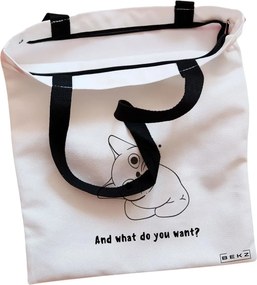 Sacosa de Panza pentru Cumparaturi, Geanta Tote, model And what do you want?, Cu fermoar, 38x34.5 cm, Alba, BEKZ®
