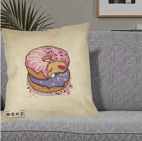 Perna Decorativa Donuts Roz si Mov, 40x40 cm, Crem, Husa Detasabila, Perna Inclusa, BEKZ®
