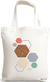 Sacosa de Panza pentru Cumparaturi, Geanta Tote, model Hexagons Pattern, 38x34.5 cm, Alba, BEKZ®