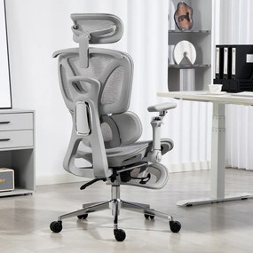 METACHAIR DORO Scaun ergonomic, cotiere 6D, suport lombar dinamic, spătar reglabil înălțime, tetieră 2D, suport picioare, mecanism multifunctional inclinare/blocare, pivotant, Mesh, Gri