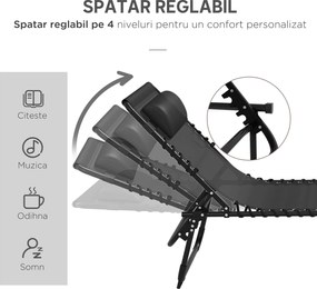 Outsunny Set de Două Șezlonguri Pliabile cu Spătar Reglabil în Patru Poziții - Negru | Aosom Romania