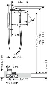 Baterie cada stativa, Hansgrohe, Vivenis, pentru cazile freestanding, crom