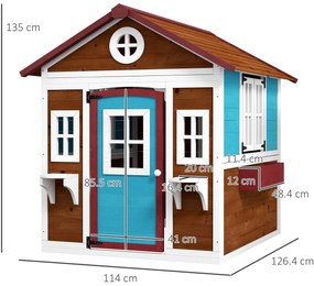 Outsunny Căsuță copii exterior casă de joacă exterioară cu ușă ferestre și jardiniere 114 x 126,4 x 135 cm Maro | Aosom Romania