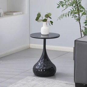 Masuta Laterala Rotunda Genora Negru Metal - Marmura Neagra D40x60 Cm