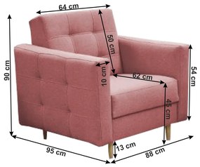 Fotoliu complet tapiţat, material textil roz învechit, AMEDIA
