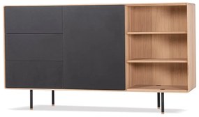 Comodă neagră/în culoare naturală joasă din lemn de stejar 176x100 cm Fina – Gazzda