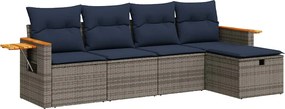 vidaXL Set canapea de grădină cu perne, 5 piese, gri, poliratan
