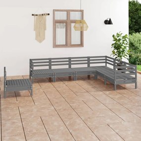 3083036 vidaXL Set mobilier de grădină, 7 piese, gri, lemn masiv de pin
