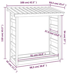 Rastel pentru lemne de foc, 108x64,5x110 cm, lemn masiv pin Maro, 108 x 64.5 x 110 cm