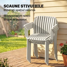 Outsunny Set 4 Scaune de Grădină Stackabile din Polipropilenă Anti-UV, Design Lamelar cu Cotiere, pentru Terasă Balcon Exterior Interior, Gri | Aosom Romania