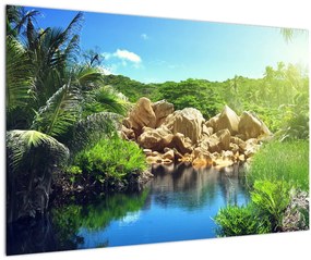 Tablou cu lac în jungla din Seychelles (90x60 cm)